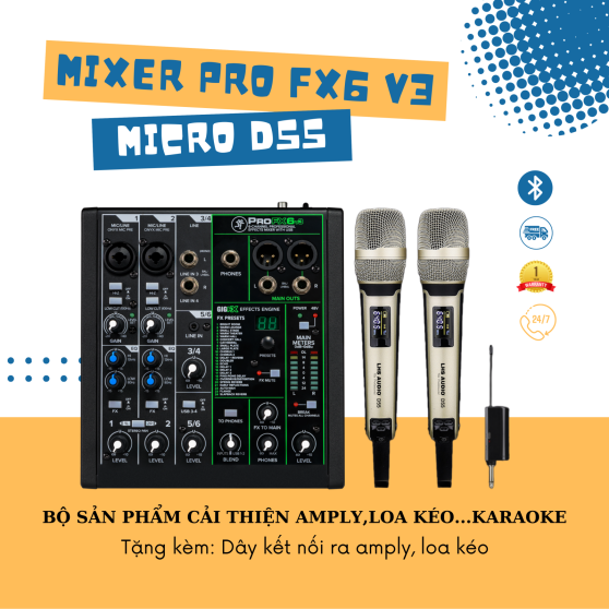 COMBO MIXER MACKIE PRO FX6 V3 + MICRO KHÔNG DÂY D55 CỦA LHS AUDIO