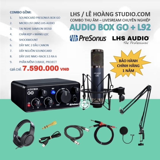 COMBO SOUNDCARD PRESONUS AUDIO BOX GO + MICRO L92 (48V) CỦA HÃNG LHS AUDIO