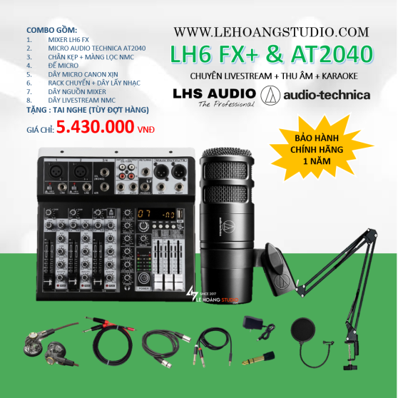 COMBO MIXER LH6 FX+ KẾT HỢP MICRO AUDIO TECHNICA AT2040